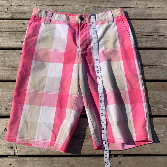 Adidas Men's Plaid Golf Shorts - Pink, White & Khaki - Size 32 - Picture 8 of 8